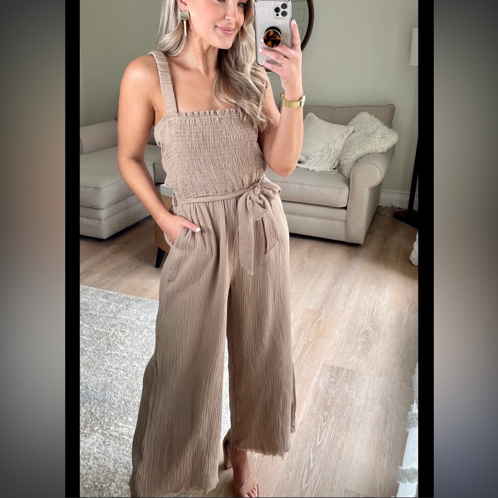 Southern Vintage Boutique Open Back Smocked Jumpsuit